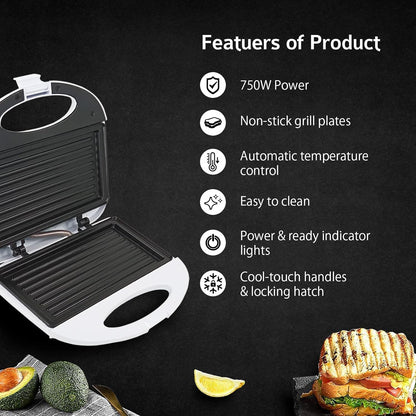 Sandwichera Grill Premium 750W – Desayunos Crujientes en Minutos