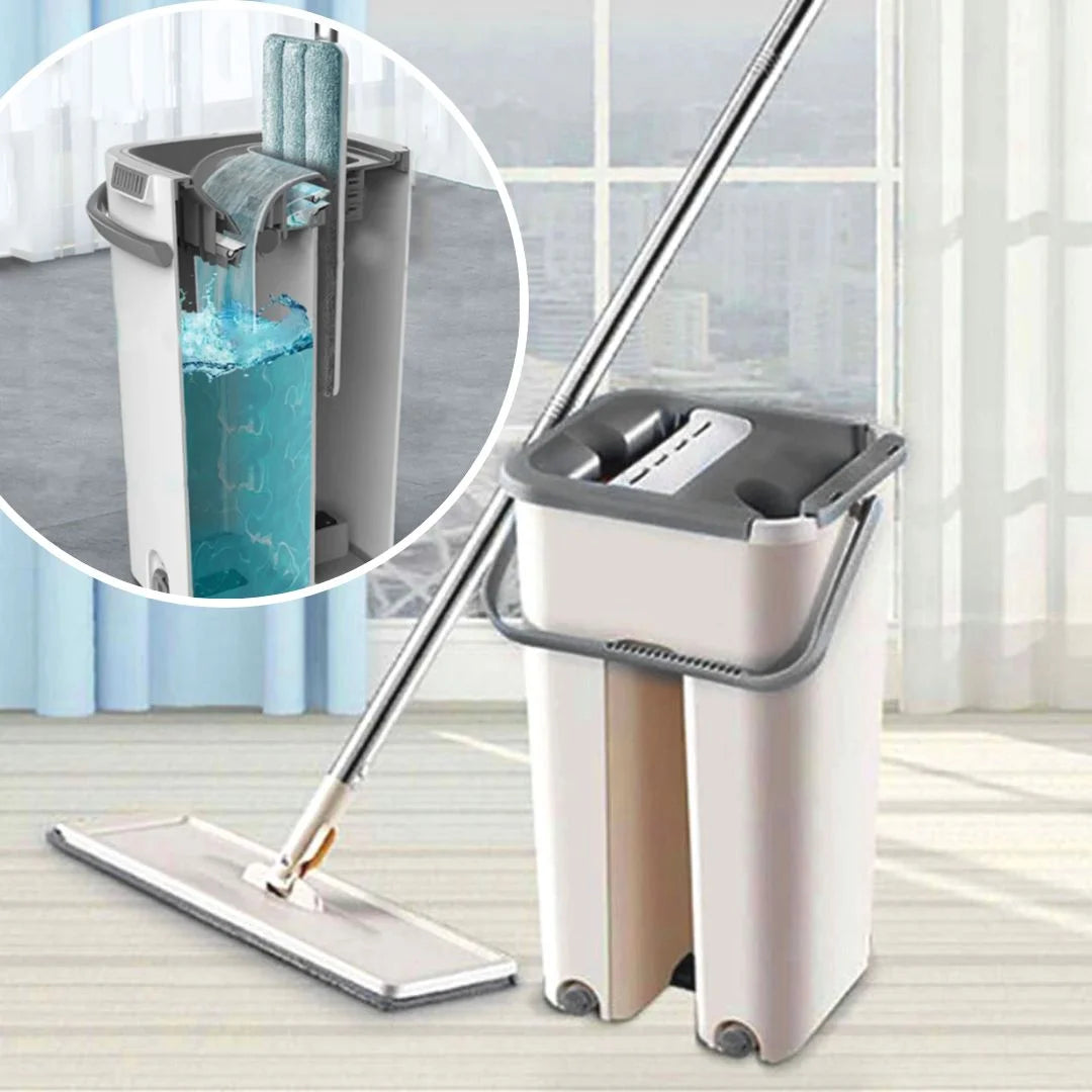 Fregona Plana con Cubo Autoescurrible + 3 Recambios