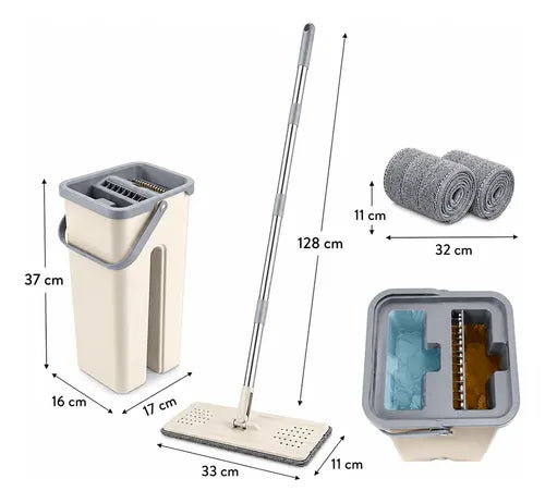 Fregona Plana con Cubo Autoescurrible + 3 Recambios