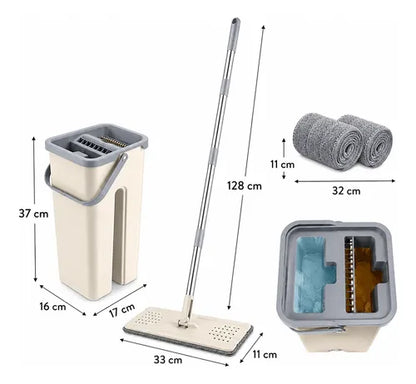 Fregona Plana con Cubo Autoescurrible + 3 Recambios