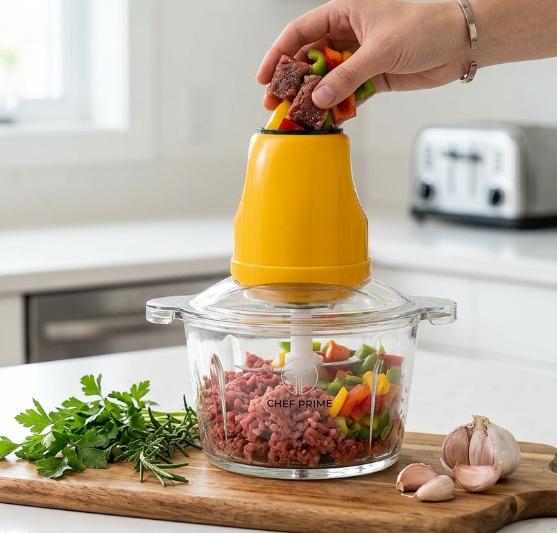 Picadora de Carne y Alimentos Multifunción – Alta Potencia con Bol de Cristal