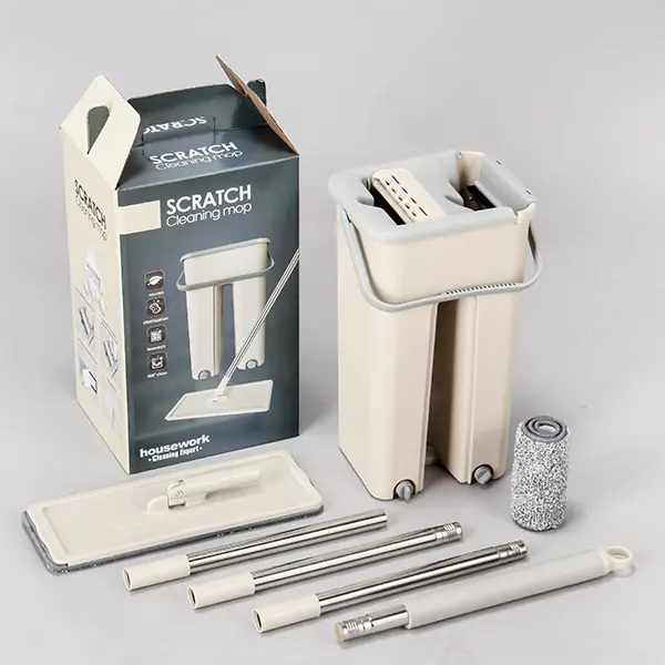 Fregona Plana con Cubo Autoescurrible + 3 Recambios