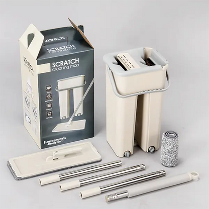 Fregona Plana con Cubo Autoescurrible + 3 Recambios
