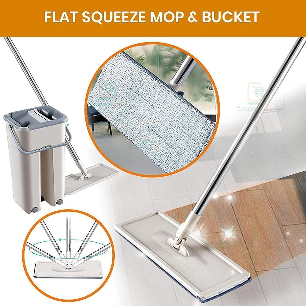 Fregona Plana con Cubo Autoescurrible + 3 Recambios