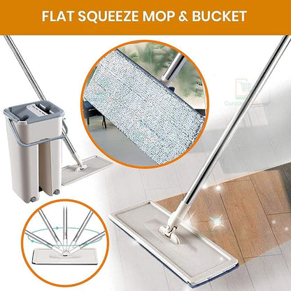 Fregona Plana con Cubo Autoescurrible + 3 Recambios