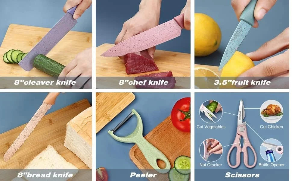 Set de Cuchillos de Cocina Premium (6 Piezas) - Revestimiento Antiadherente y Diseño Ergonómico