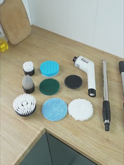 Cepillo de limpieza eléctrico giratorio 9 en 1 con mango extensible