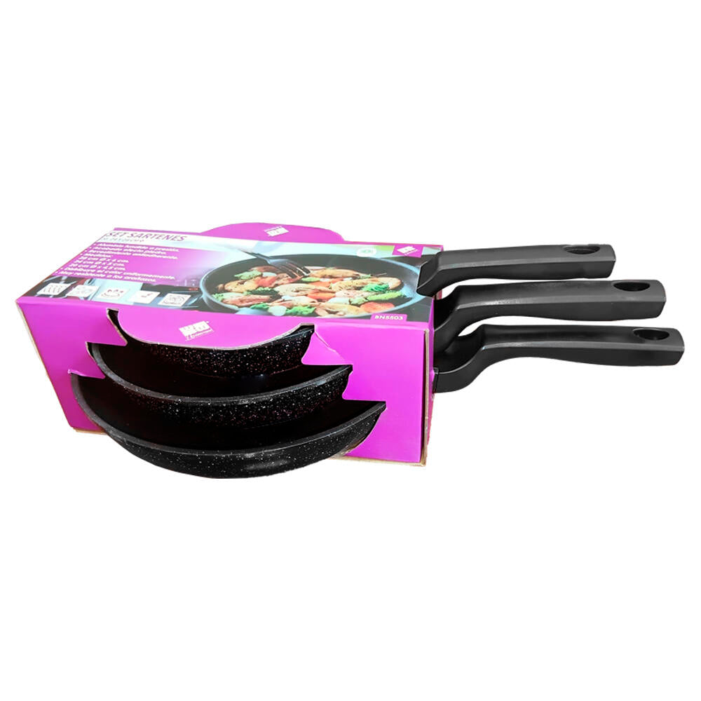 Set de 3 Sartenes Antiadherentes - Efecto Piedra en Aluminio Forjado