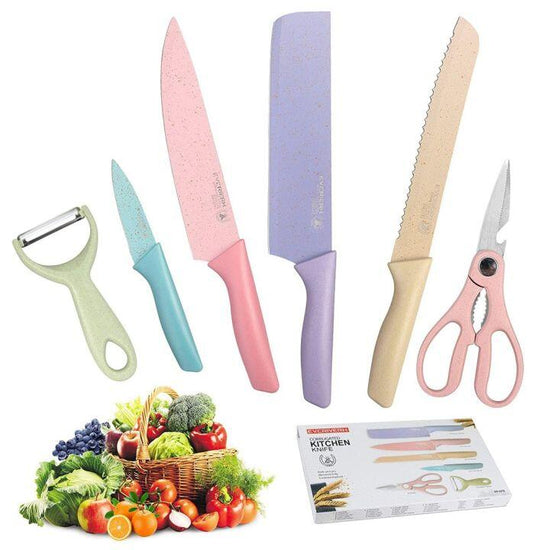 Set de Cuchillos de Cocina Premium (6 Piezas) - Revestimiento Antiadherente y Diseño Ergonómico