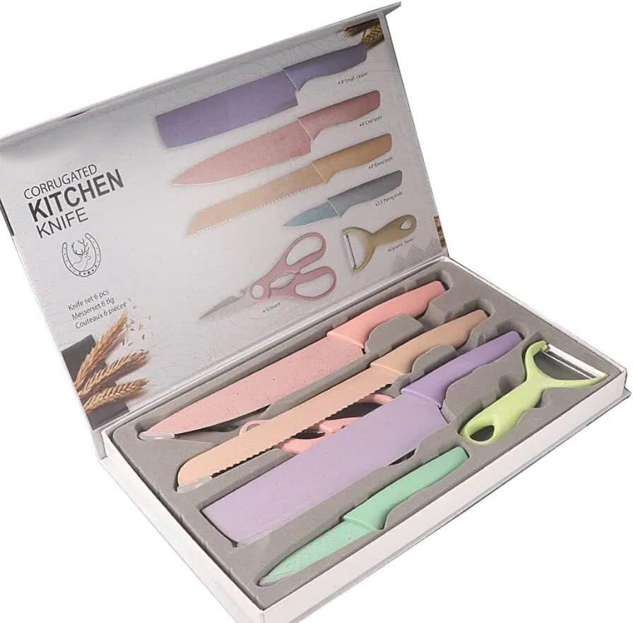 Juego de Cuchillos de Cocina de 7 Piezas con Tabla de Cortar