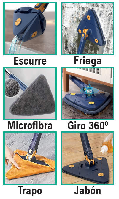 Mopa Triangular Giratoria 360º – Limpieza Profunda de Esquinas y Techos