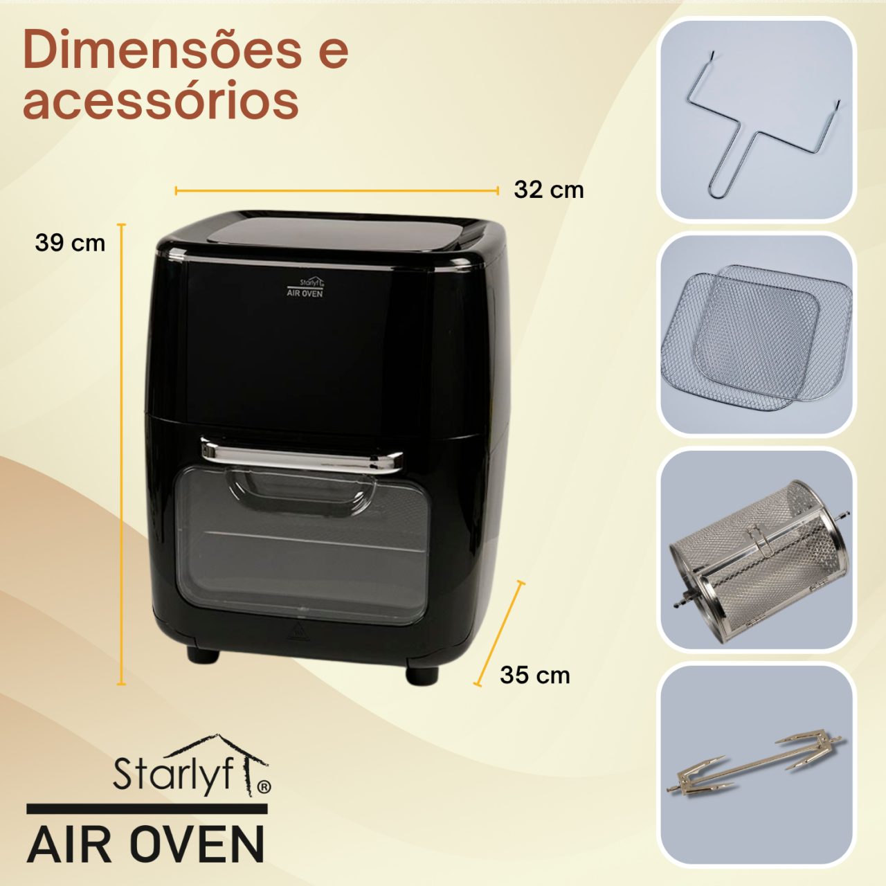 Horno freidora de aire de 12 L de capacidad