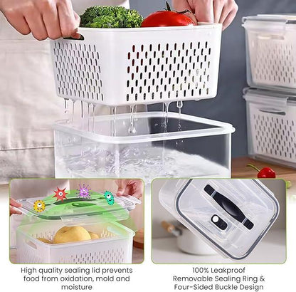 Conjunto de 4 Recipientes Herméticos com Colador para Cozinha