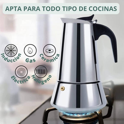Cafetera Italiana Premium de Acero Inoxidable – 6 Tazas, Apta para Inducción