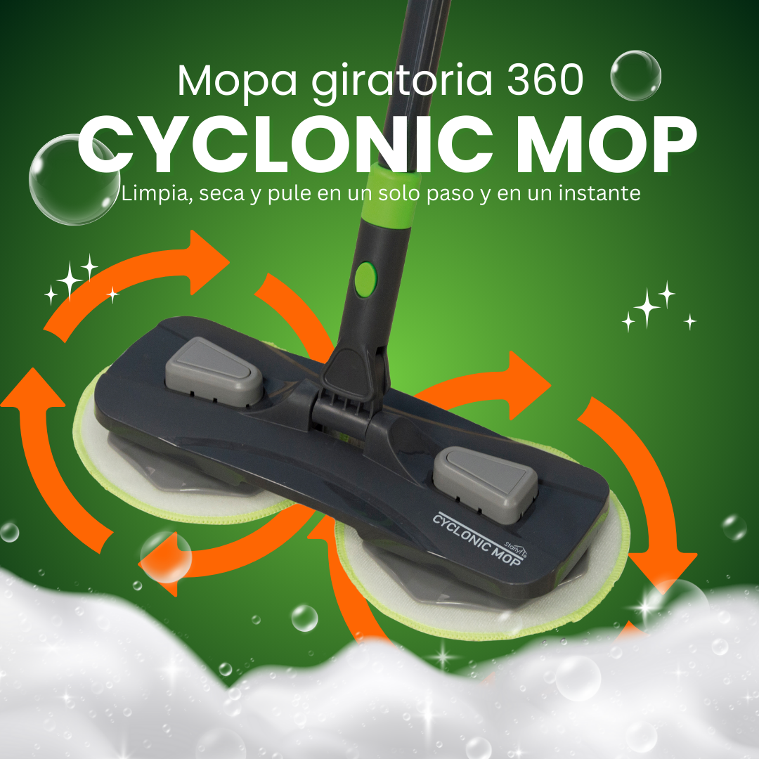 Cyclonic Mop 360 – Fregona Giratoria de Doble Disco para Limpiar y Pulir