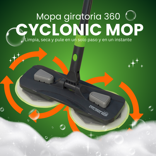 Cyclonic Mop 360 – Fregona Giratoria de Doble Disco para Limpiar y Pulir