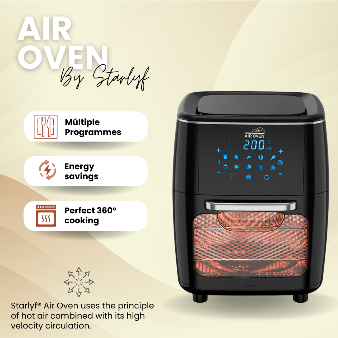 Horno freidora de aire de 12 L de capacidad
