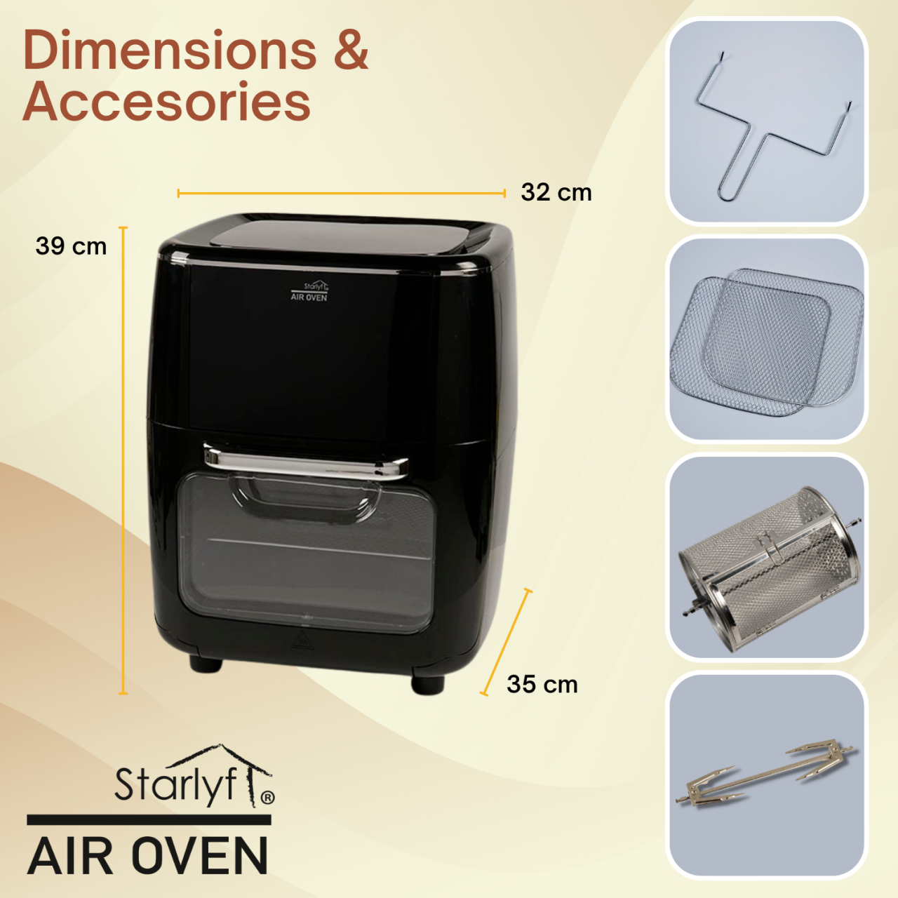 Horno freidora de aire de 12 L de capacidad
