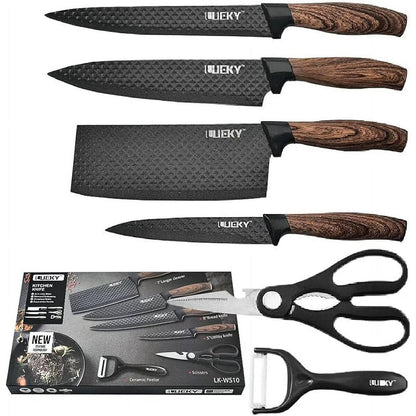 Set de Cuchillos Antiadherentes (6 en 1) – Textura Diamante y Mango Ergonómico