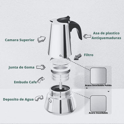 Cafetera Italiana Premium de Acero Inoxidable – 6 Tazas, Apta para Inducción