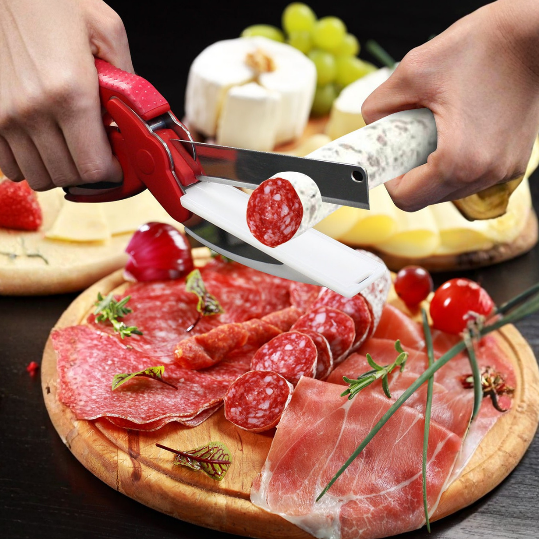 Cortador de Verduras 2 en 1 - Tijeras con Tabla de Cortar Integrada