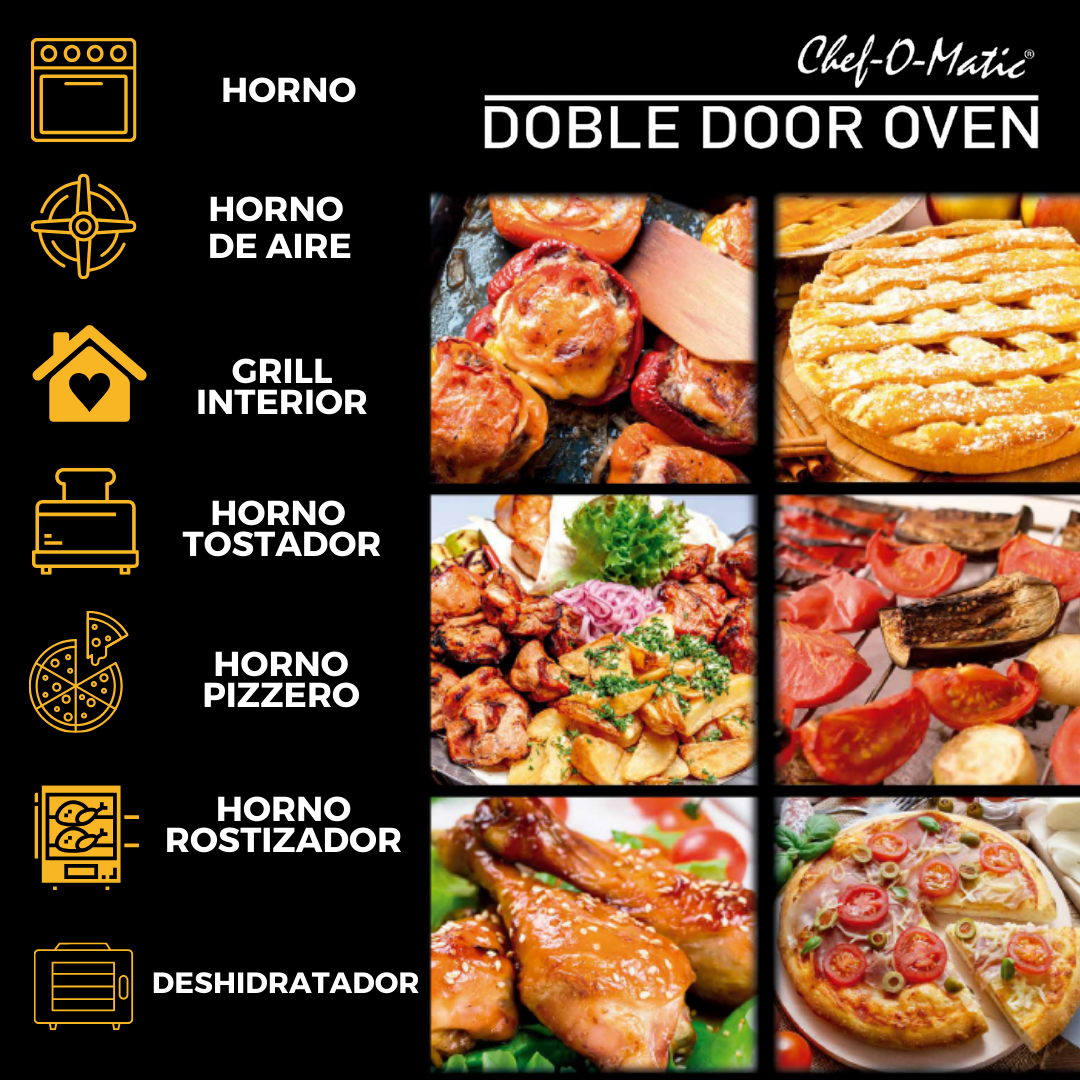 Horno Multifunción 12 en 1 con puertas dobles transparentes y capacidad de 28L