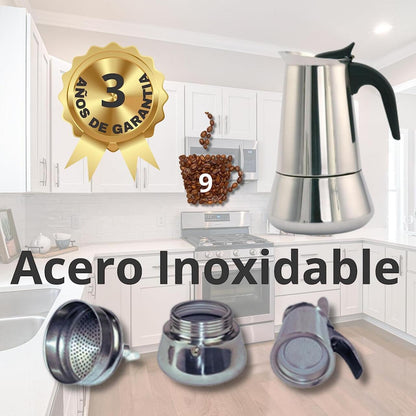 Cafetera Italiana Premium de Acero Inoxidable – 6 Tazas, Apta para Inducción