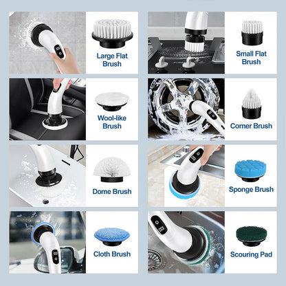 Cepillo de limpieza eléctrico giratorio 9 en 1 con mango extensible