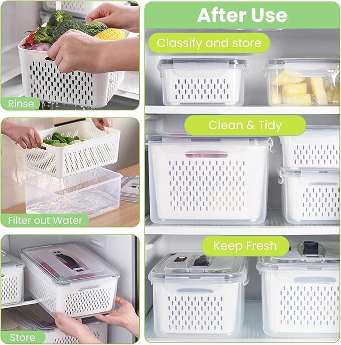 Conjunto de 4 Recipientes Herméticos com Colador para Cozinha