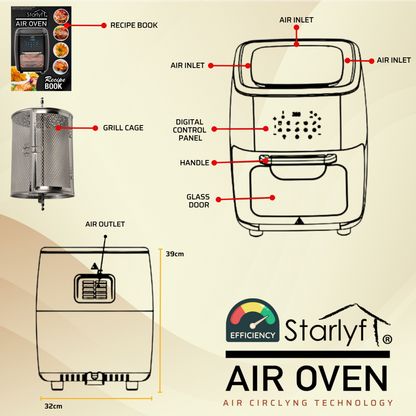 Horno freidora de aire de 12 L de capacidad