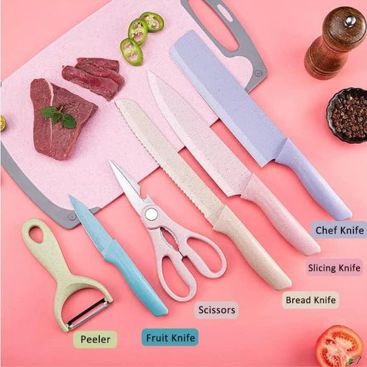 Juego de Cuchillos de Cocina de 7 Piezas con Tabla de Cortar