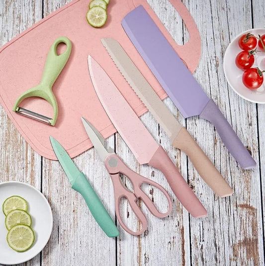Juego de Cuchillos de Cocina de 7 Piezas con Tabla de Cortar