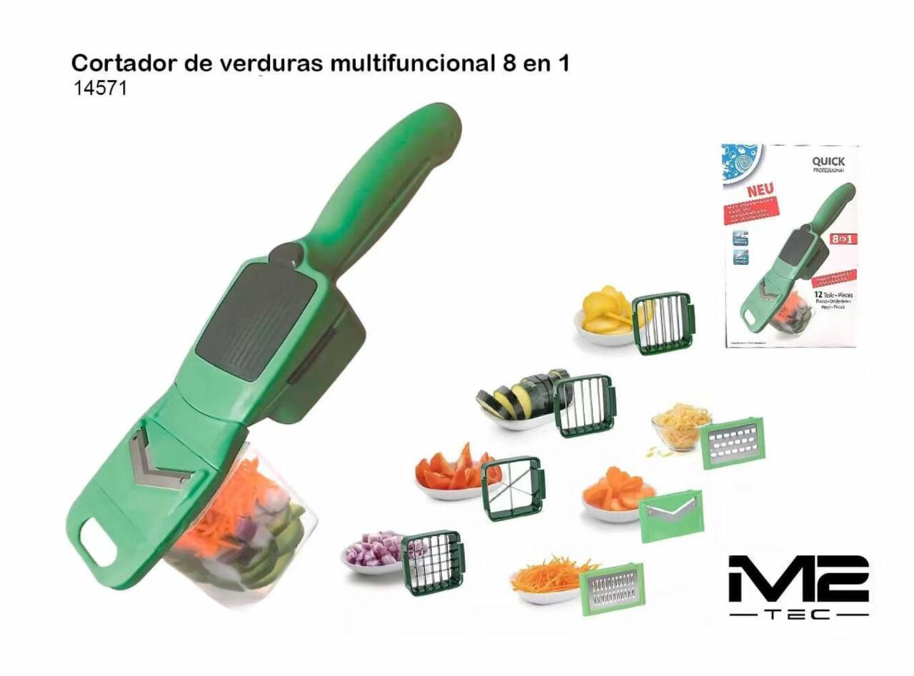 Cortador de Verduras y Mandolina 8 en 1 – El Kit de Cocina Todo en Uno con Recipiente